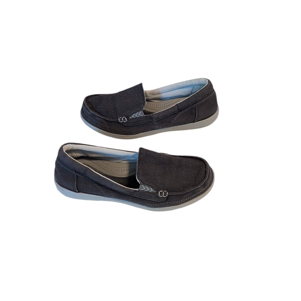 Crocs Triple Comfort Walu Slip On‎ Boat Shoes Loafers Canvas Women's Size 5 Grey